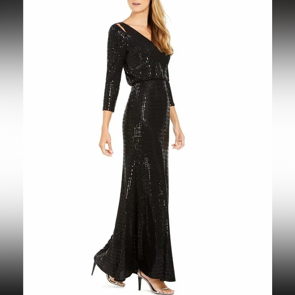 NWOT Calvin Klein Cut Out Sparkle Shimmer Evening Gown Quarter Sleeve Dress 8 - Picture 10 of 17
